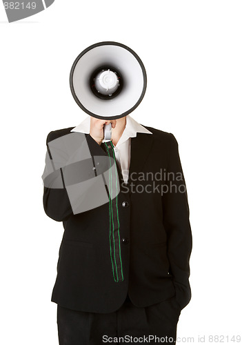 Image of young business woman with megaphone 