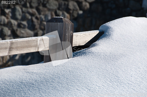 Image of Fence covered by powder snow