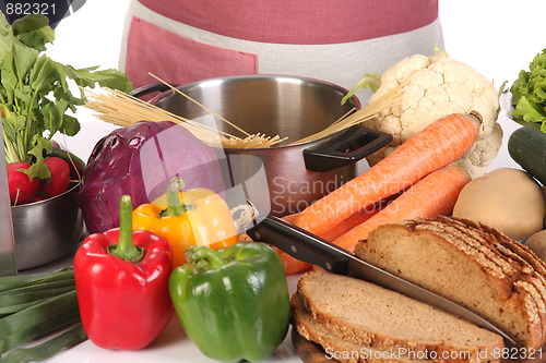 Image of housewife preparing with diversity a food