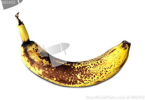 Image of Old speckled banana isolated on a white background.