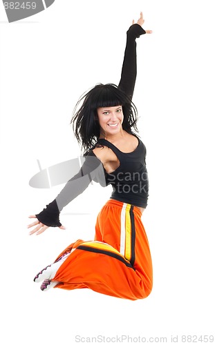 Image of Very much exited woman dancer jumping