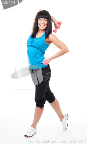 Image of Happy smile woman with dumbbell