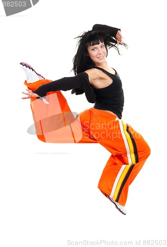 Image of Exited woman in jump