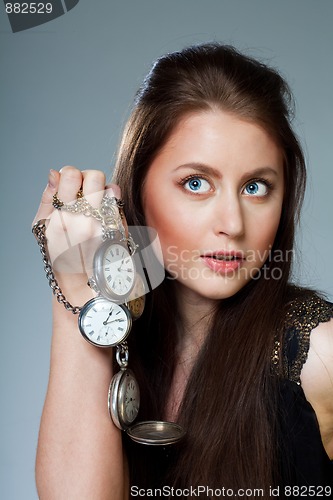 Image of Woman with pocket clocks