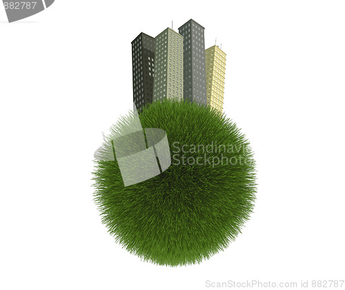 Image of Buildings on Green Grass Planet