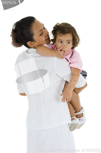 Image of woman holding a cute girl