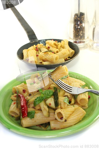 Image of noodles with fiery chili and zucchini