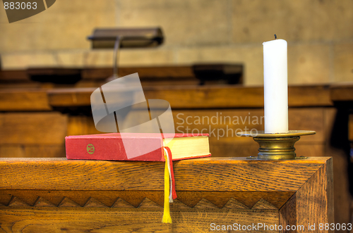 Image of Detail of hymnal and candle