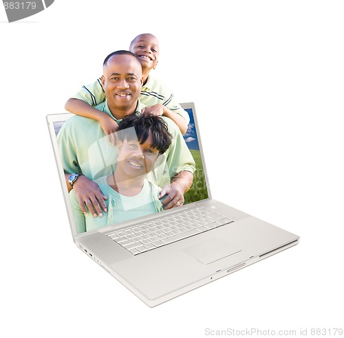 Image of Happy African American Family in Laptop