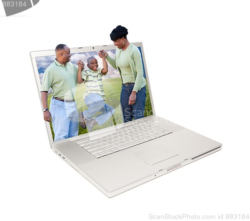 Image of Happy African American Family in Laptop
