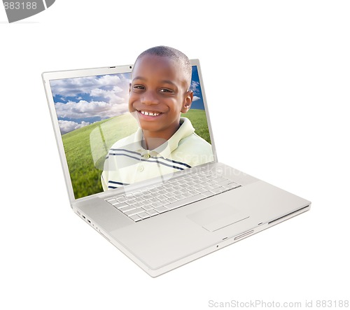 Image of Happy African American Boy in Laptop