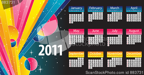 Image of Modern and colorful calendar 2011 with stripes and stars