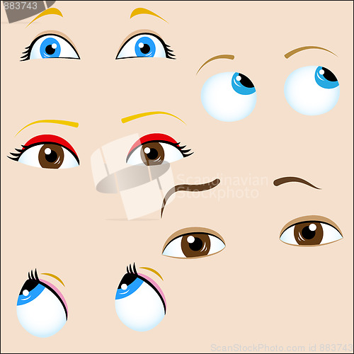 Image of Set of 5 cartoon eyes. 