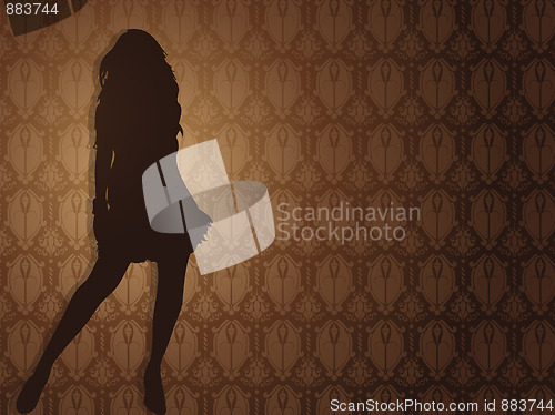 Image of Sexy girl against damask background.