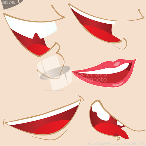 Image of Set of 5 cartoon mouths. 