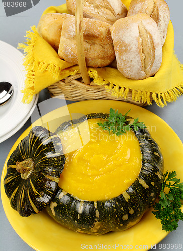 Image of Pumpkin Soup With Bread Rolls