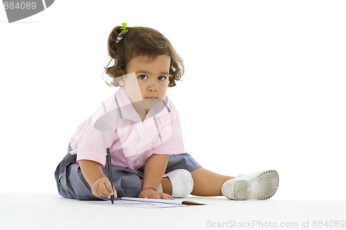 Image of cute girl writing