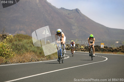 Image of Group of cyclists in ironman 