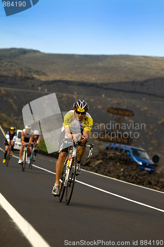 Image of Group of cyclists in ironman 