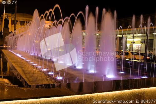 Image of colored waterfall in night