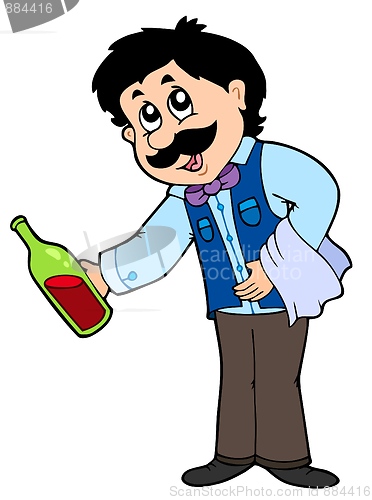 Image of Cartoon waiter serving wine