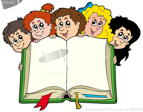 Image of Various kids holding book