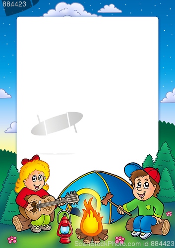 Image of Frame with camping kids