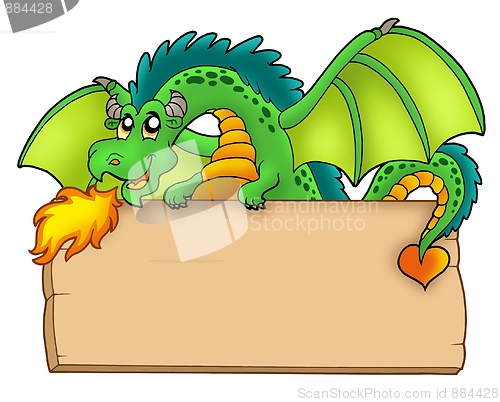 Image of Giant green dragon holding board