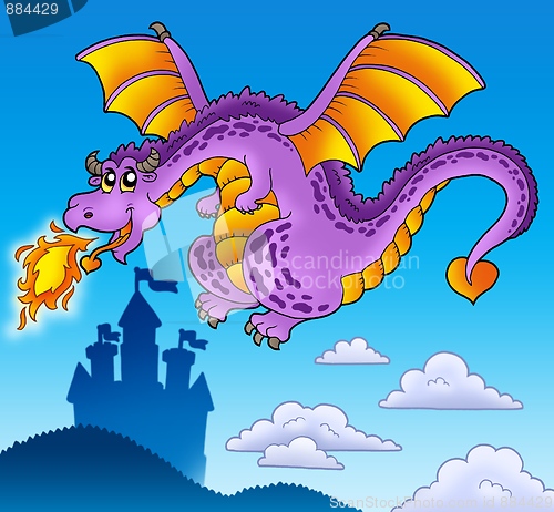 Image of Huge flying dragon near castle