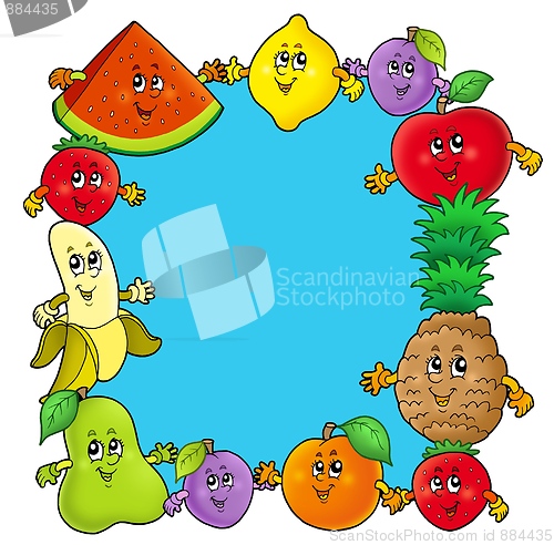 Image of Frame with various cartoon fruits