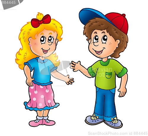Image of Cartoon happy girl and boy