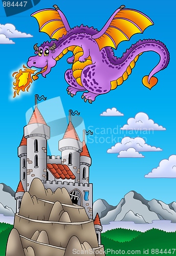 Image of Flying dragon with castle on hill