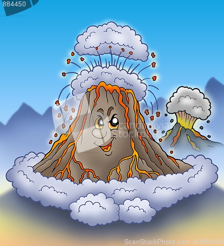 Image of Erupting cartoon volcano