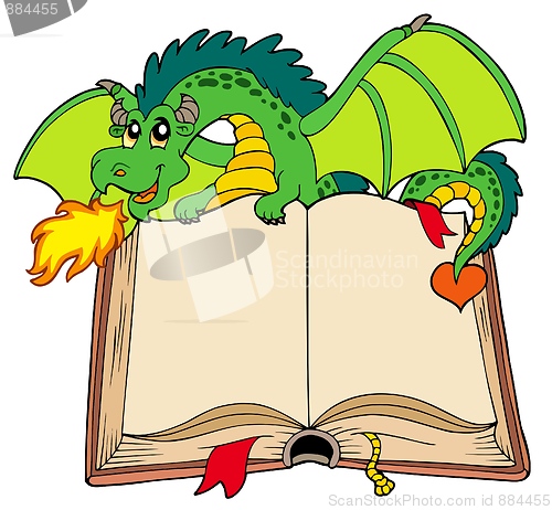 Image of Green dragon holding old book