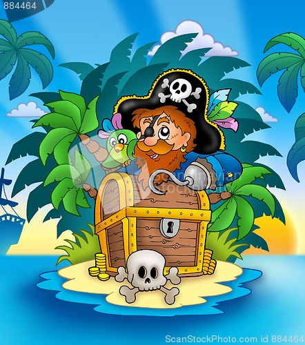 Image of Small island with pirate and chest
