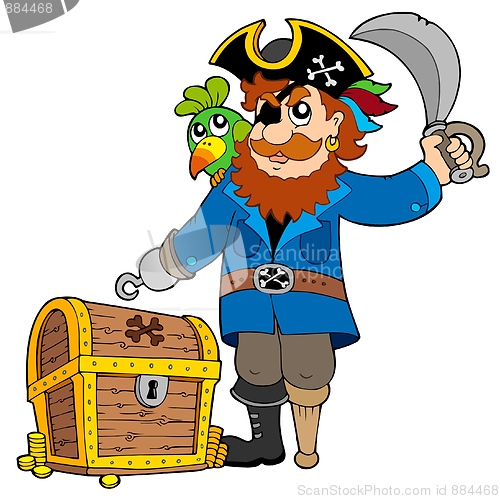 Image of Pirate with old treasure chest