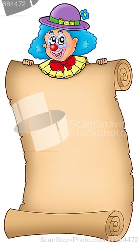 Image of Cartoon clown holding old scroll