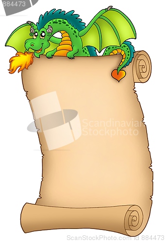 Image of Giant green dragon holding scroll