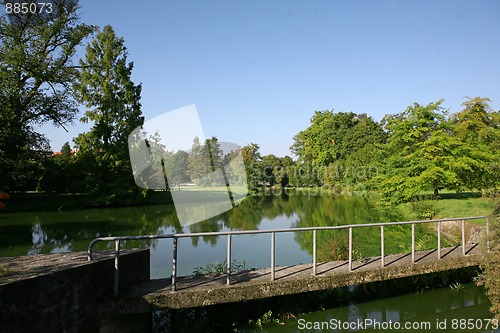 Image of Lake in park, castle in Lednice