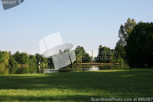 Image of Lake in park, castle in Lednice