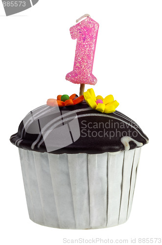 Image of Cupcake with birthday candle for one year old