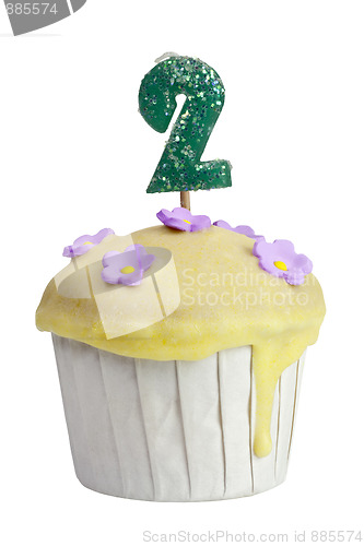 Image of Cupcake with birthday candle for two year old