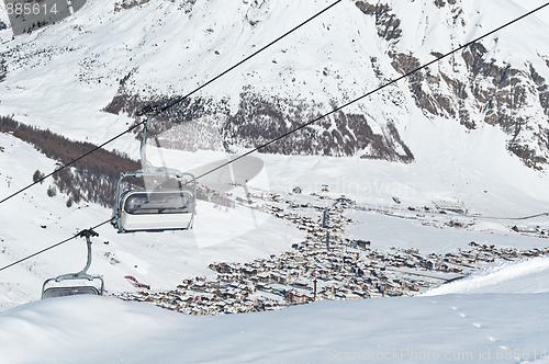 Image of Chairlifts with mountain village