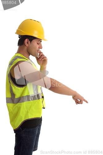 Image of Construction worker looking pointing down