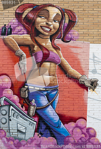 Image of Graffiti of teenage girl listening to music