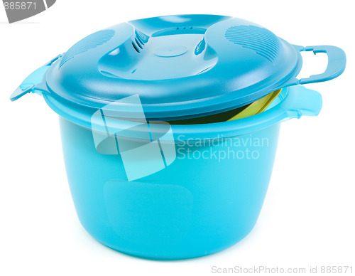 Image of Blue plastic saucepan