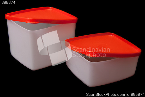 Image of Plastic containers with red lid