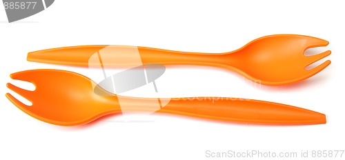 Image of Two plastic orange forks