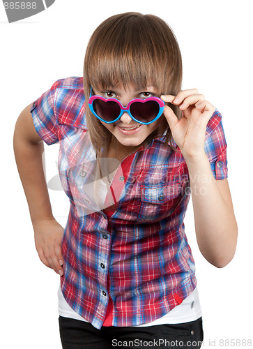 Image of Young beautiful girl in sunglasseses