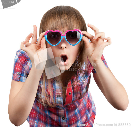 Image of Beautiful girl in open-mouthed sunglasseses
